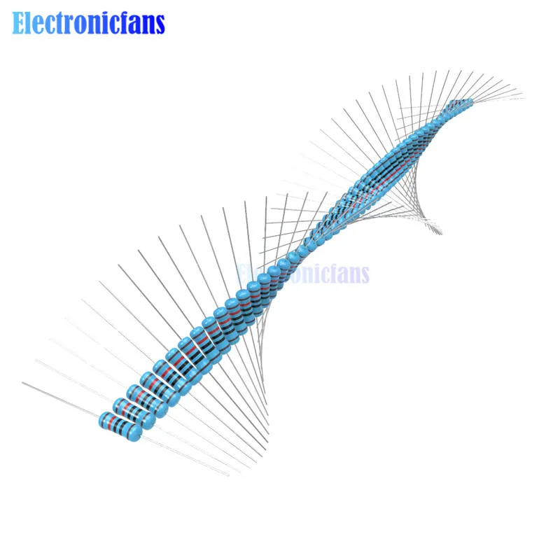 100 шт./лот металлического пленочного резистора 1% 1 Вт 1R 4.7R 10R 100R 220R 1K 2,2 K 4,7 K 6,8 K 10K 22K 47K 100K 470K 1 МОм Ohm Сопротивление 1R-1M Ω