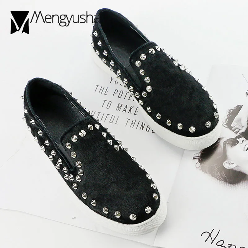 

punk rivets flat shoes woman designer horsehair platform creepers shoes woman studded espadrilles flats women loafers mules c824
