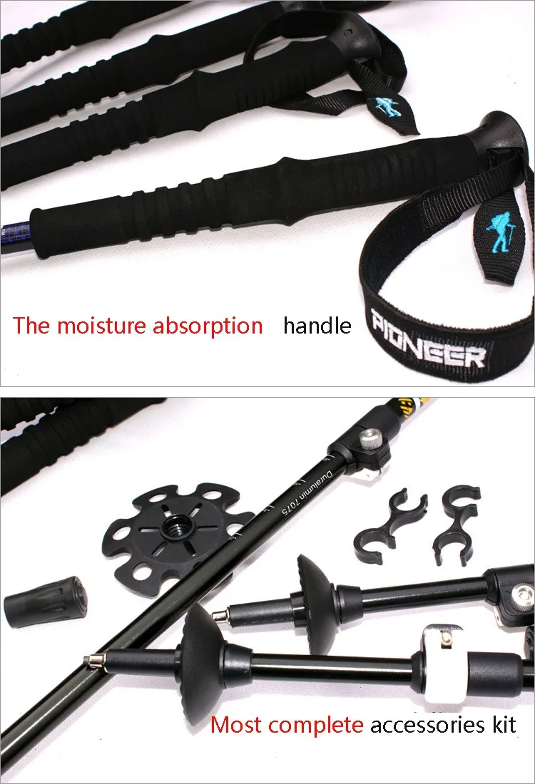 2pcs Pioneer Adjustable Carbon Fiber Aluminum Trekking Pole Hiking