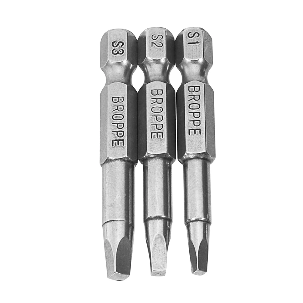 

Broppe 3pcs Set 50mm Electric Driver Bits Hand Tools Screwdriver Drill Bit S1 S2 S3 1/4 Inch Hex Shank Magnetic Square Head