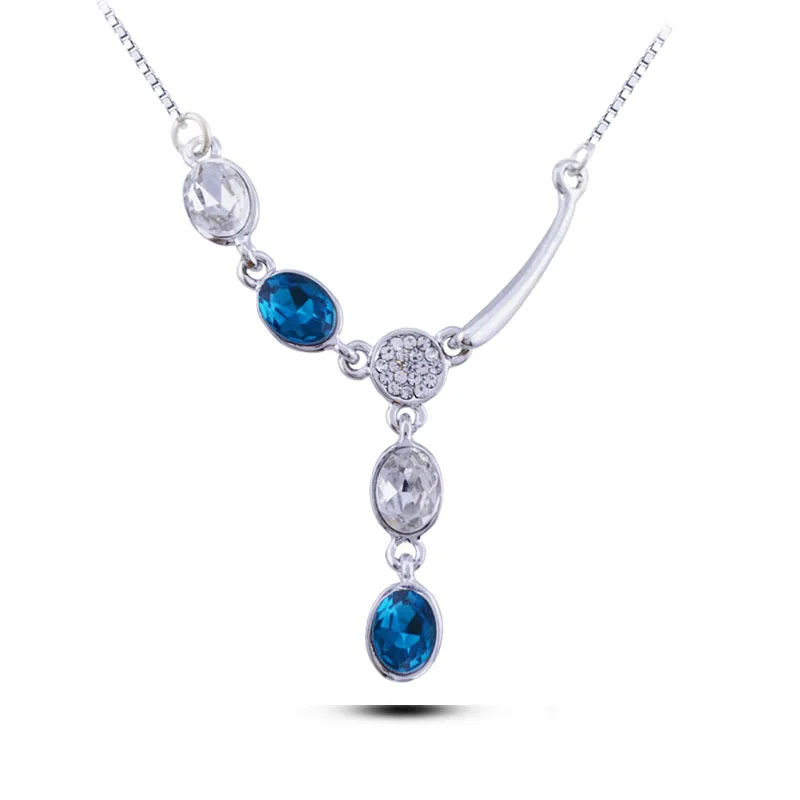 N149 Austrian Crystal Long Necklace Silver Color Jewellery Necklace Allergy Free 2017 Women