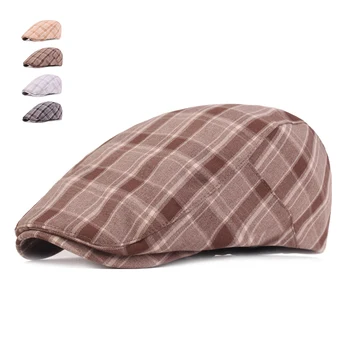 

Plaid Summer Sun Hats For Men Women Casual Check Cotton Beret Caps Gorras Planas Boinas Flat Cap Adjustable Male Berets