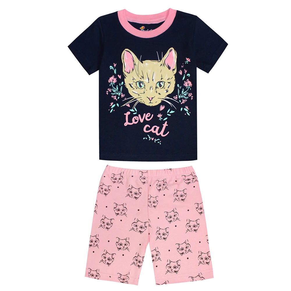

New Summer Kids Cotton Short Sleeve Cat Printing Pajamas Children Sleepwear Baby Nightwear Kids Cotton Pajama Pyjamas Baby Cloth