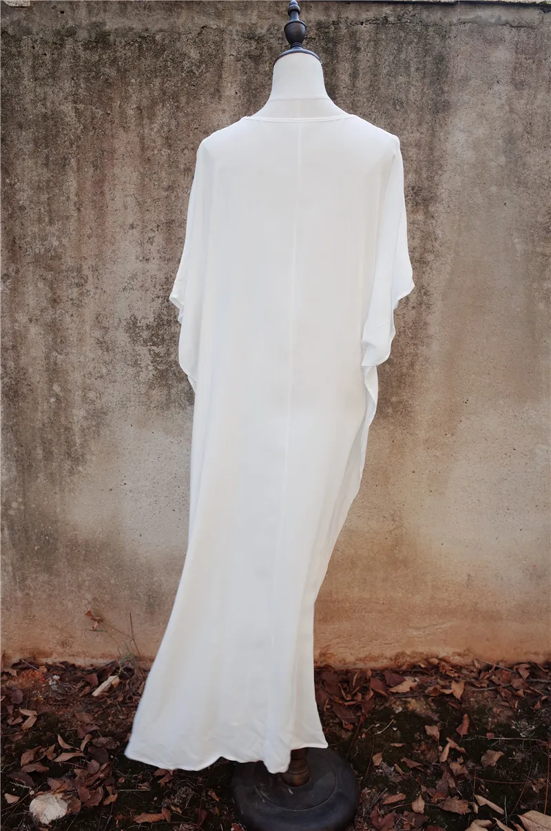Повседневное белое хлопковое пляжное платье с v-образным вырезом и зубчатым краем, с рукавом до локтя, Женская туника, элегантный купальник, закрывающий бассейн, вечерние платья миди N630