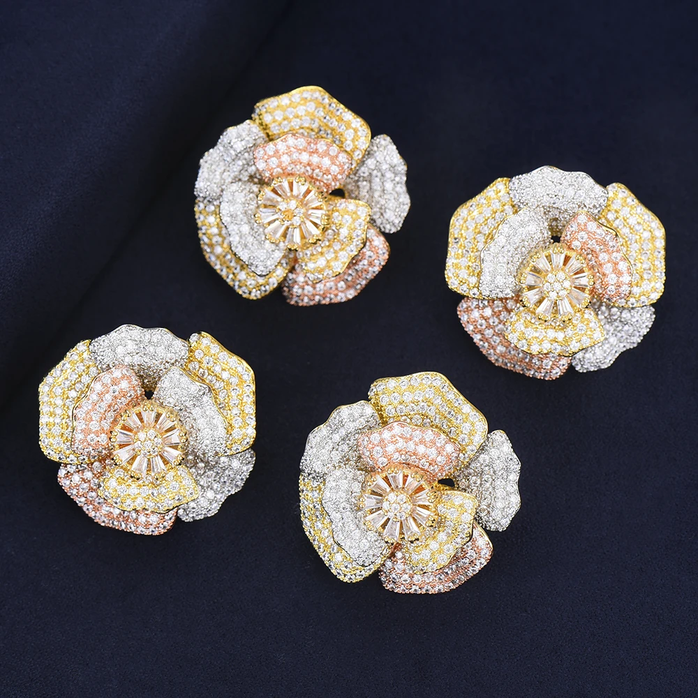 

boucle d'oreille Luxury Blooming Flowers Stud Earrings charms silver 925 original Design Fashion Trendy Full Cubic Zirconia