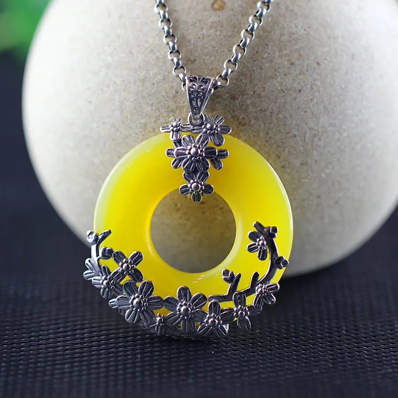 

Thai Silver 925 sterling silver fish Telegent orchid flowers yellow chalcedony female models pendant free shipping