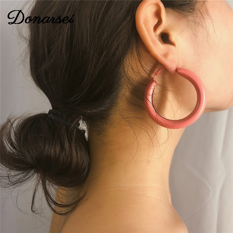 

Donarsei Minimalist Yellow Hoop Earrings For Women Fashion Candy Color Circle Loop Earrings Party