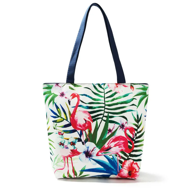 High Quality Flamingo Printed Beach Bags Women Female Canvas Tote