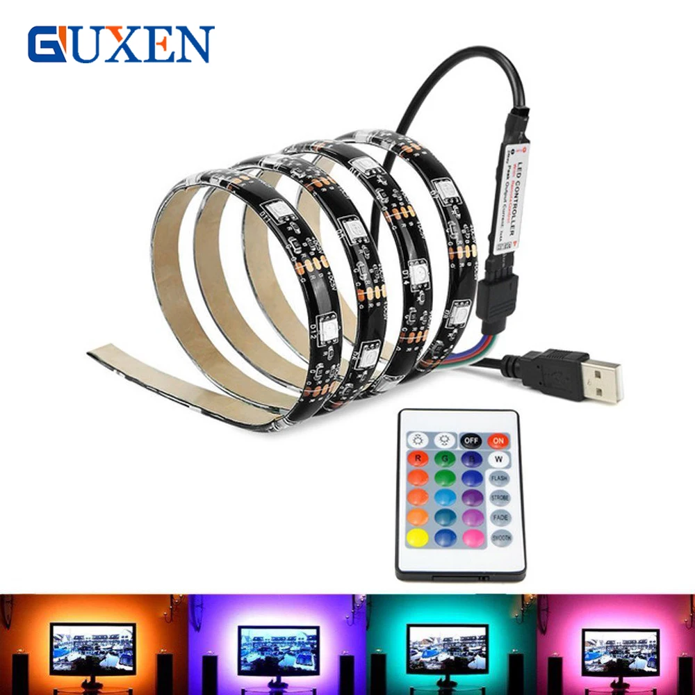 

GUXEN Flexible DC5V USB LED strip 5050 RGB Light 2M TV Background Lighting RGB LED strip Adhesive Tape IP65 waterproof