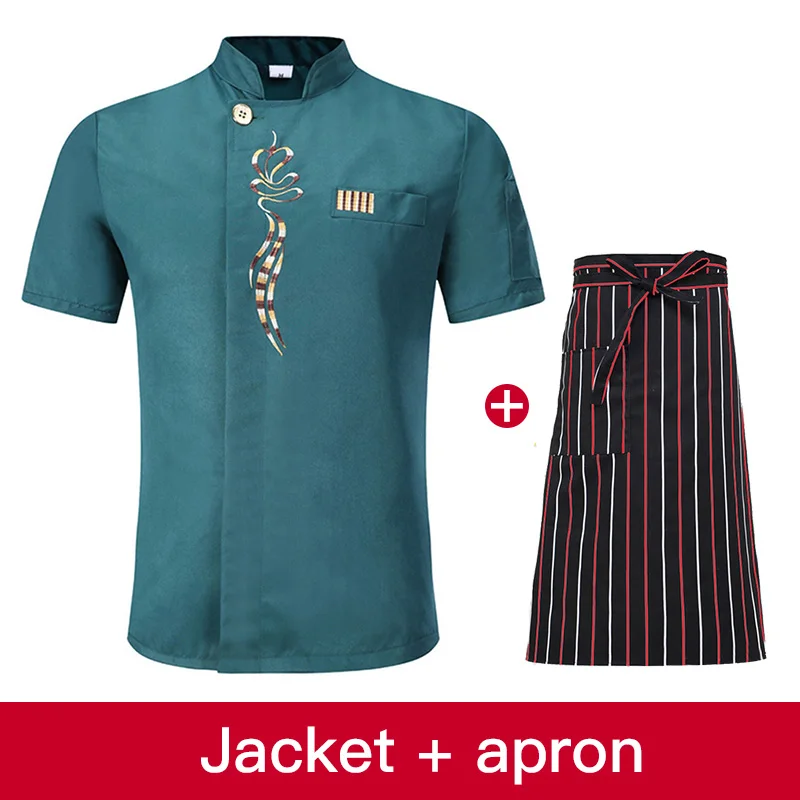 Высокое качество короткий рукав шеф-повара Униформа ресторан отель кухня рабочая одежда унисекс дышащая униформа для ресторана рубашки - Цвет: jacket apron