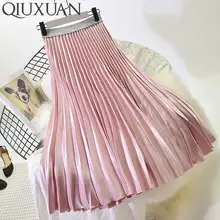 Qiuxuan, большая юбка-свинг, Осень-зима, высокая талия, Юбки миди, контрастная Талия, повседневные женские плиссированные юбки, разные цвета