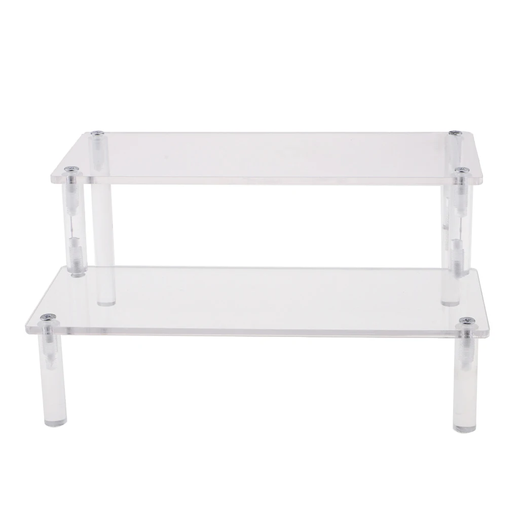 Acrylic Riser Display Rack Shelf Removable Showcase - 2-Layer Detachable Storage Stand for Cosmetics, Jewelry, Car Model Toys