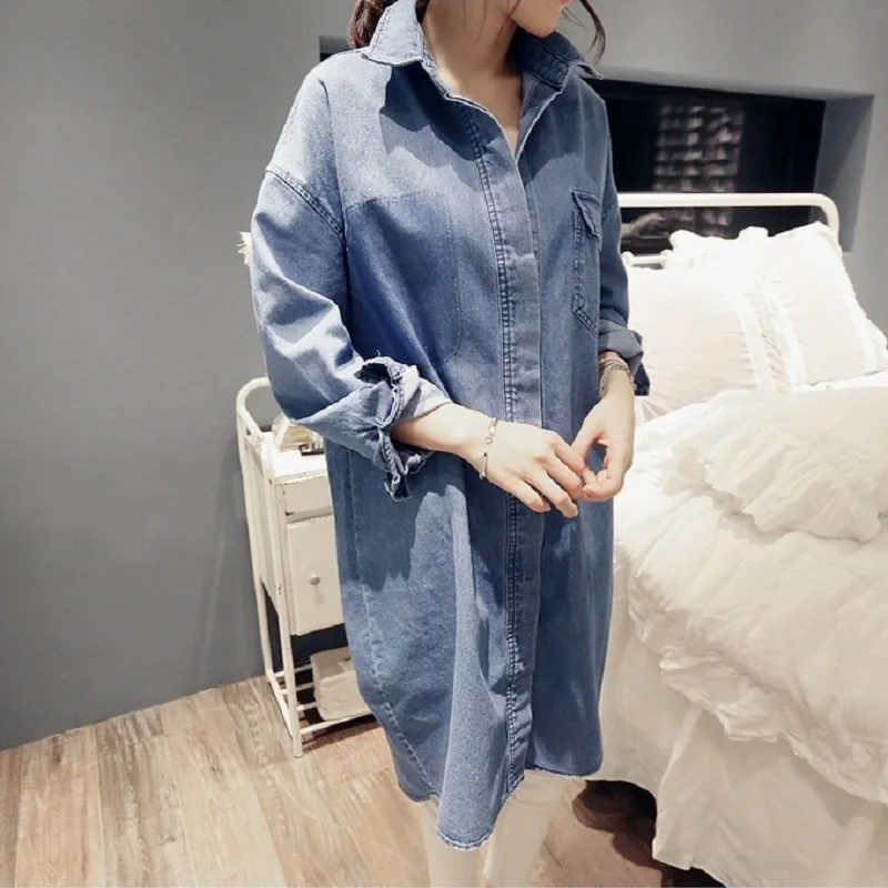 

Spring and autumn maternity jacket denim shirts cotton loose long jacket pregnant jackets coat plus size women's denim shirts