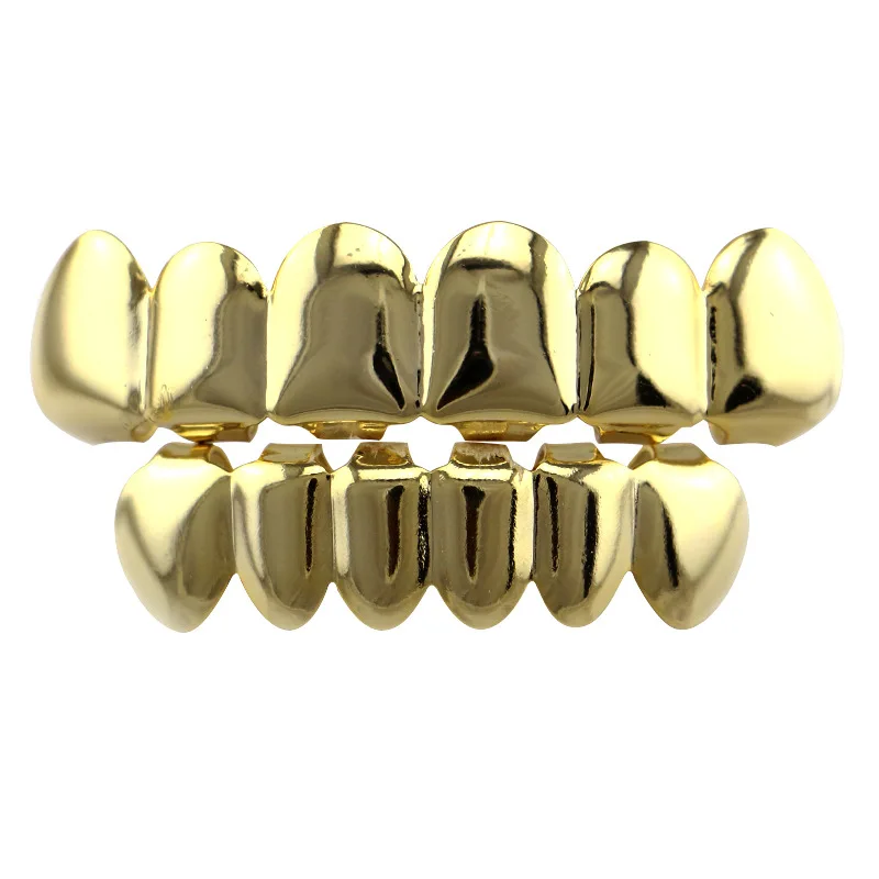 

Hip Hop rapper Teeth Grillz Caps Fangs Top & Bottom Smooth Grill Groll Sets for Mouth jewelry silver gold colors YT0002