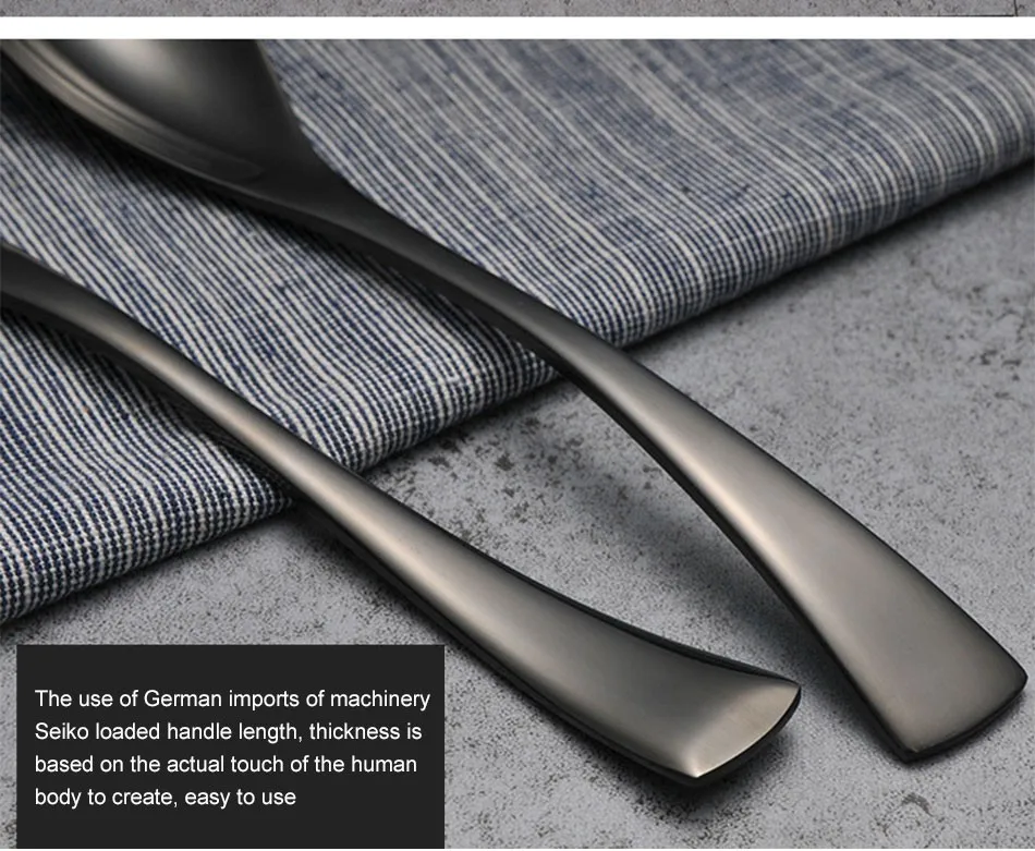 Luxury Black Cutlery Set Stainless Steel Western Food Tableware Sets Fork Steak Knife TeaSpoon Dinner Dinnerware Set 4pcs 5pcs (6)