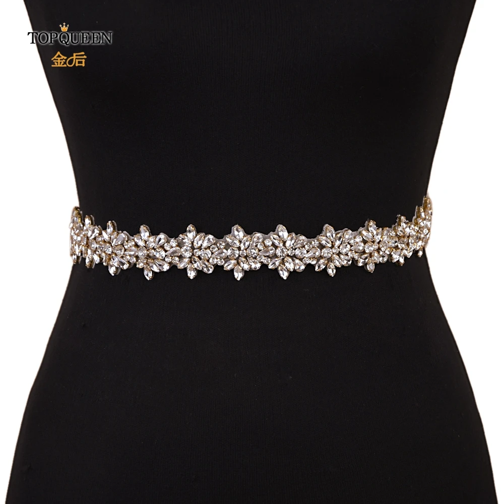 TOPQUEEN S269 G Formal Crystal rhinestone belt for women Gold wedding
