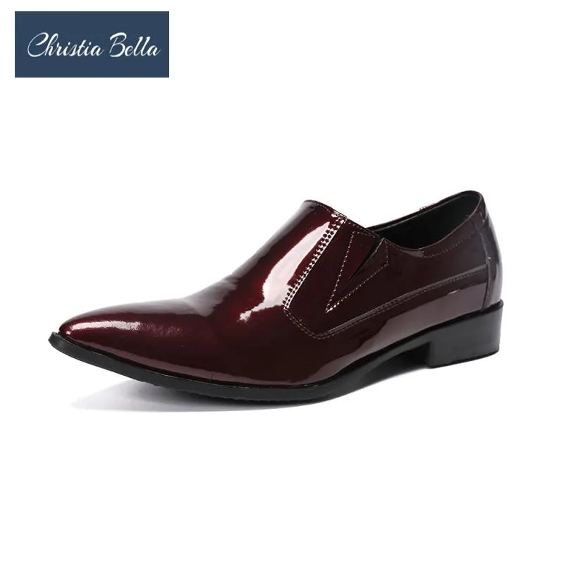 

Christia Bella Classic Red Brown Business Man Shoes Genuine Leather Office Fashion Shoes Party Wedding Formal Slip on Shoes