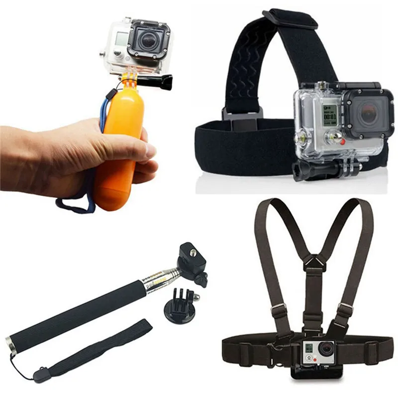 

For Gopro Hero 3 Stick Monopod+Gopro Chest Strap+Head Strap Mount+Bobber Floating For Xiaomi Yi Sj4000 Sj5000 Sj6000