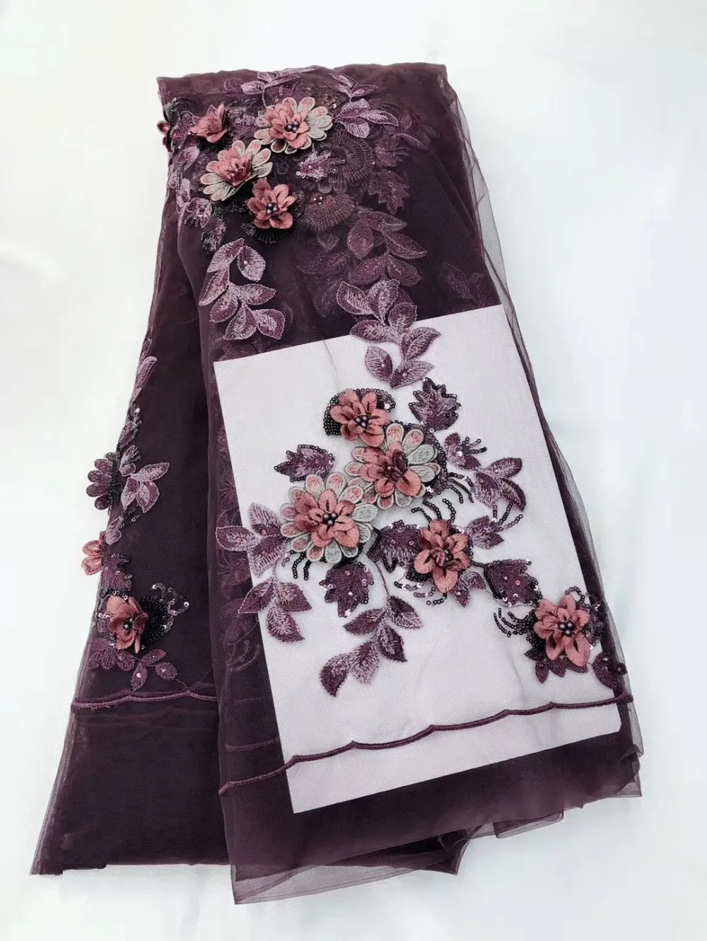 

French lace fabric 5yds/pce dhl sequins beads 3d handwork petals fabrics women gorgeous luxury party event shows dress 2019 new