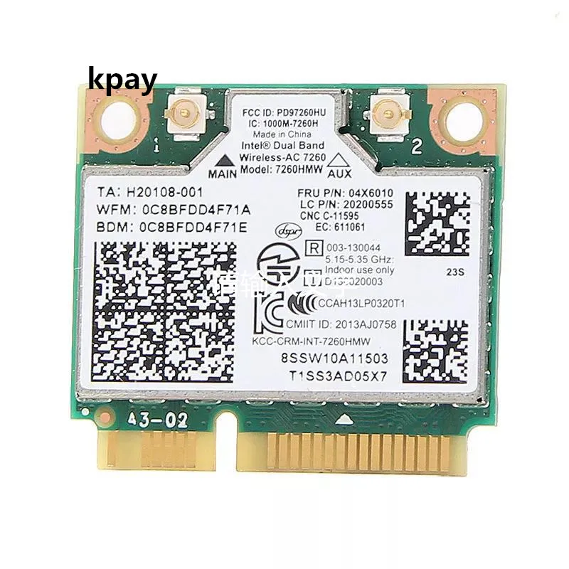 

IBM Lenovo Thinkpad wireless wifi card Intel Wireless-ac 7260 7260HMW 867Mbps 802.11 ac Mini PCI-E dual band FRU:04X6090