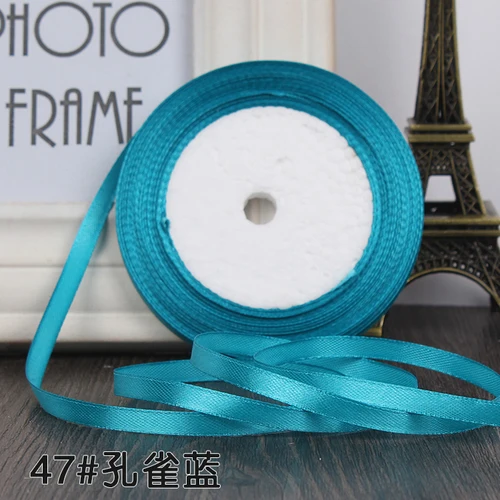 25 Yards/roll) Satin Ribbon Gift Packing Christmas Decoration Diy Ribbons Handmade Bow Craft Ribbons Card Gifts Wrapping 6mm - Цвет: peacock blue