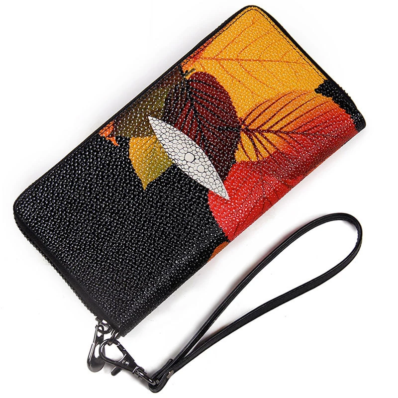 Горячих Женщин Сцепления Бумажник Клен Печати Дизайн Zip вокруг Черный Красный