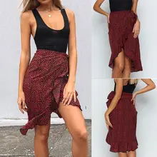 Красная юбка с оборками и открытой вилкой, повязки с леопардовым принтом, повседневные Прямые модные стильные летние юбки, женские faldas para mujer XC