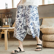 Sinicism летние этнические стильные цветные хлопковые льняные повседневные штаны с цветочным принтом Большие размеры свободные мужские модные брюки размер S-5XL