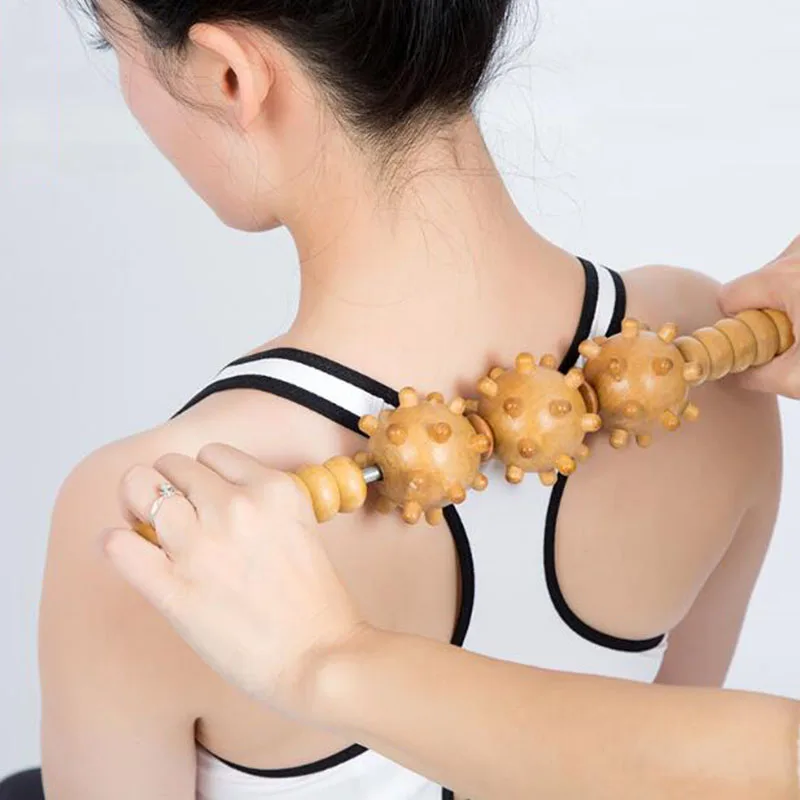 HANRIVER Yoga meridian rod body massage roller pounded waist back massage neck leg wooden massager
