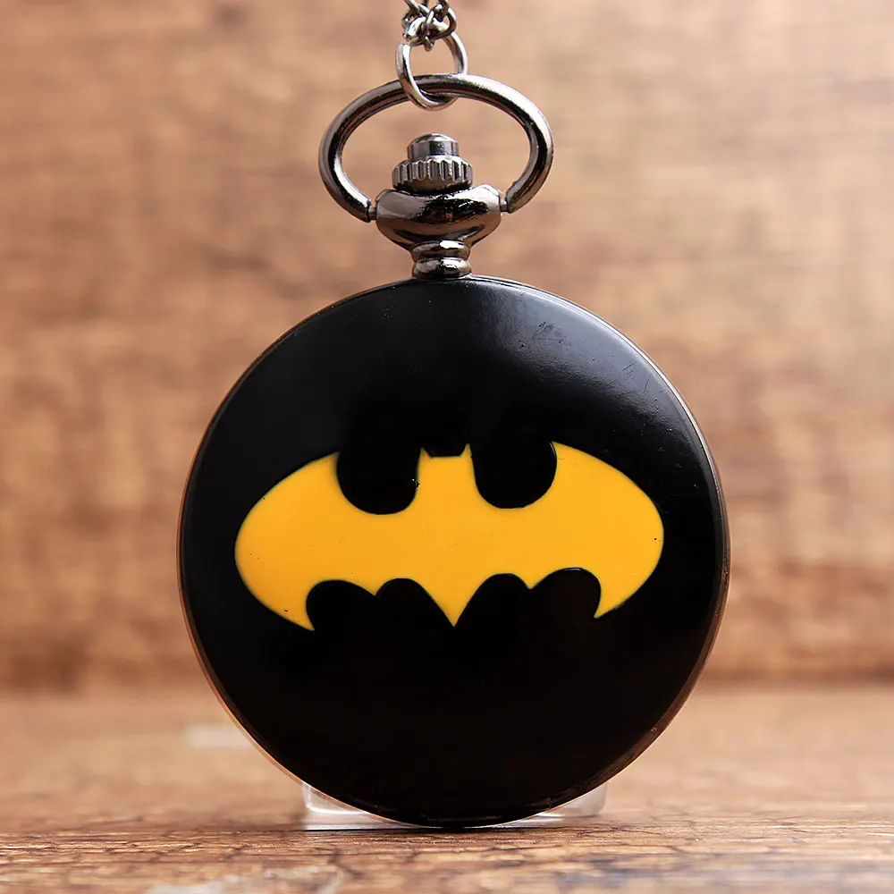 

Cool Fashion Black Yellow Batman Design Quartz Pocket Watch Pendant Chain Gift For Men Boys Children Kids Gift Relogio Masculino