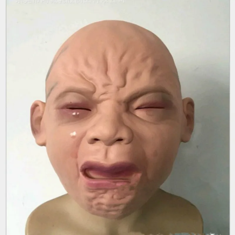 Baby Realistic Mask Full Head Crying Face Mask Wigs Horror Party Mask Cosplay Masquerade Scary Masks