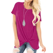 New Spring Summer T-Shirt 2019 Casual Tops Knot O Neck Short Sleeve T-shirt Women T-shirts Red Black Purple Tees Lady Clothing casual round neck black knot t shirt for women