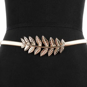 

New 1 pc Metal Leaf Design Belt Stretch Elastic Clasp Front Exquisite Belts Waistband Women Clothes Accessories