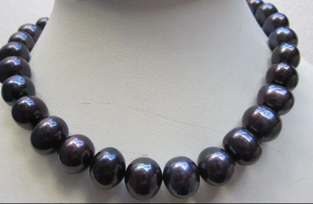 

xiuli 0015598 NATURAL AA 12-14MM SOUTH SEA BLACK PEARL NECKLACE 14KGP