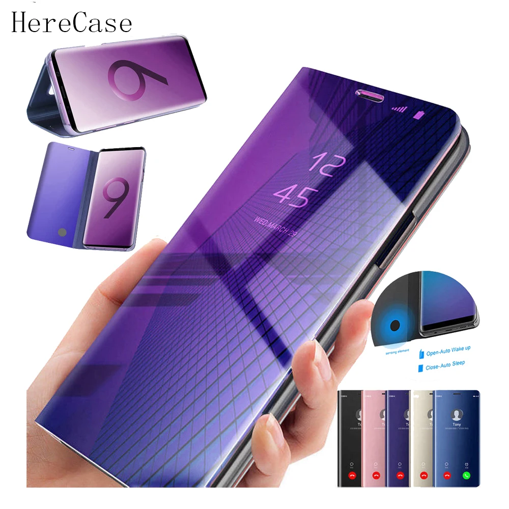 

Plating Clear View Mirror Smart Case Cover For Samsung Galaxy S9 S9 Plus A5 A3 2017 S8 S7 J3 J8 S7 Edge Flip Stand Phone Cover