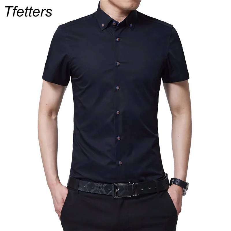 

TFETTERS Summer 2019 Brand New Shirt Men Short Sleeve Shirt Turn Down Slim Fit Casual Shirt Plus Size M-5XL Camisa Masculina
