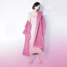 Зима Новая мода Женская плюшевый медведь пальто с изображением X-Long из натурального овечьего меха негабаритная парка Толстая теплая верхняя одежда