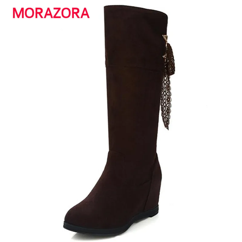 

MORAZORA Spring autumn 2020 women boots ribbon solid mid calf half boots big size 34-43 elegant fashion boots