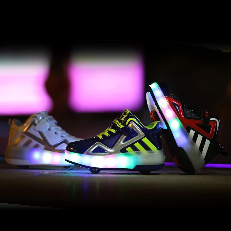 Детские роликовые коньки для мальчиков со светодиодной подсветкой, Детские светящиеся кроссовки с колесами, детские туфли со светодиодной подсветкой для девочек, детские кроссовки