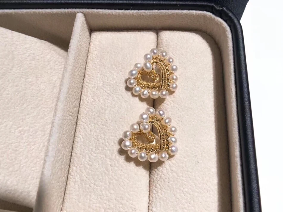Yuaner модные новые элегантные 14k золотые кружевные плетеные жемчужные серьги