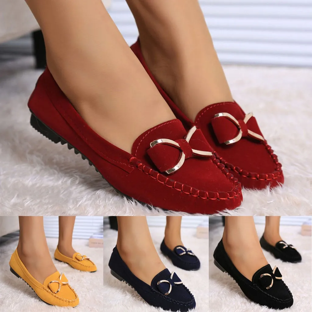 

Jaycosin Autumn 2019 Women Solid Colors Fashion Bow Knot Lazy Shallow Casual Slip On Metal Decoration Shoes July 15 P30