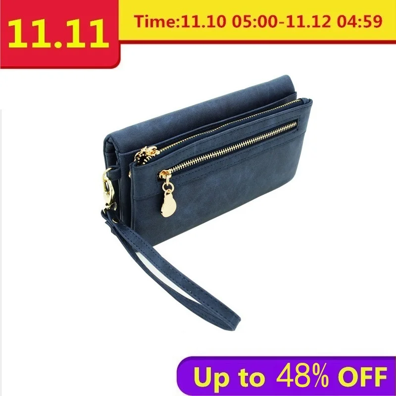High Capacity Fashion Women Wallets Long Dull Polish PU Leather Wallet Female Double Zipper Clutch Coin Purse Ladies Wristlet