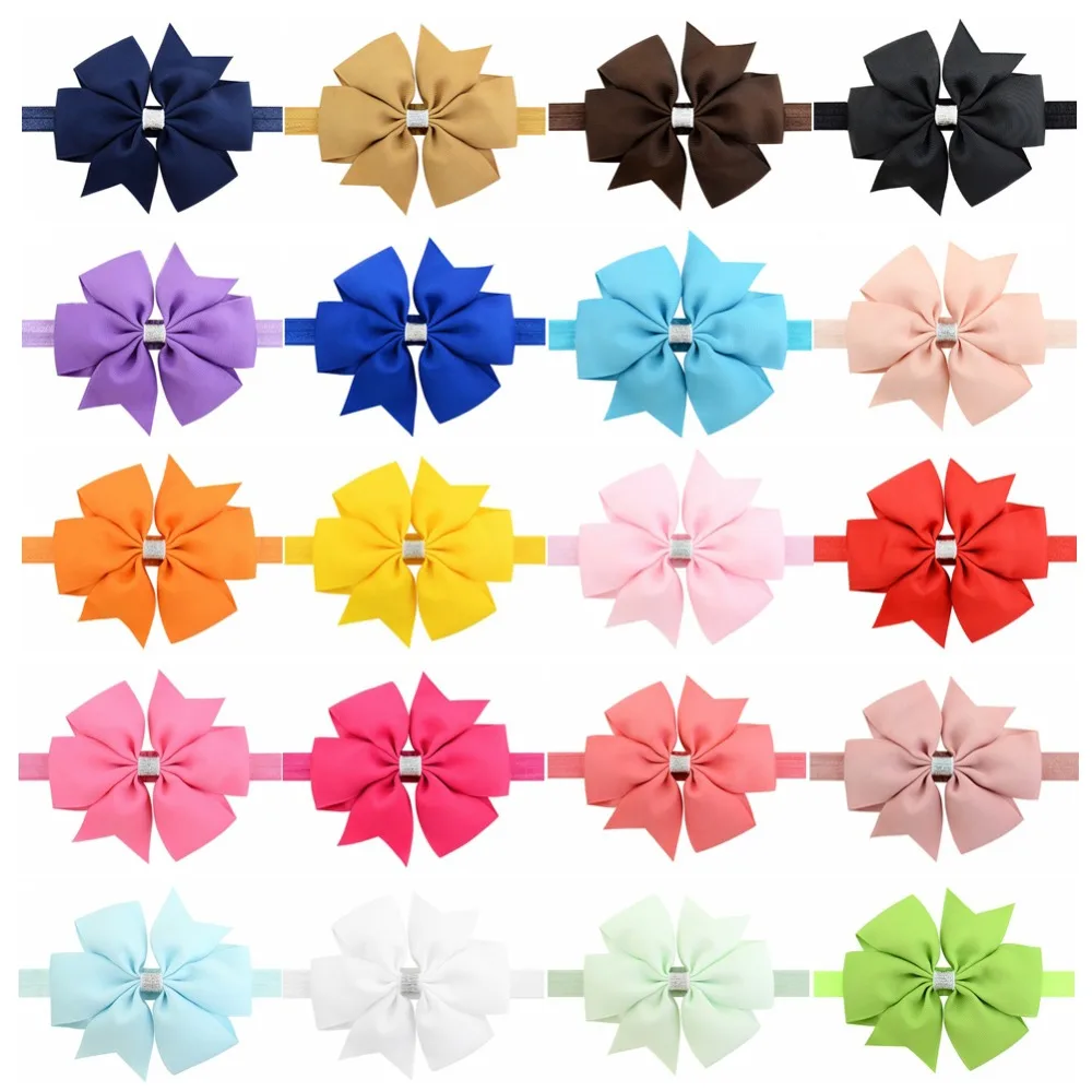 

20Pcs/Lot 4.3'' Cute Kids Silver Shining PinWheel Grosgrain Ribbon Bows Headband Bow-knot Elastic Hair Bands Hair Accessories750