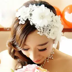 Головной убор ручной работы невесты корейское кружевное цветочное свадебное налобное Ювелирное Украшение жемчужное свадебное платье со