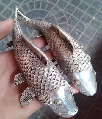 

zhaomeirui72++2pc Folk Tibetan Silver carvings a auspicious lifelike Wealth fish statue