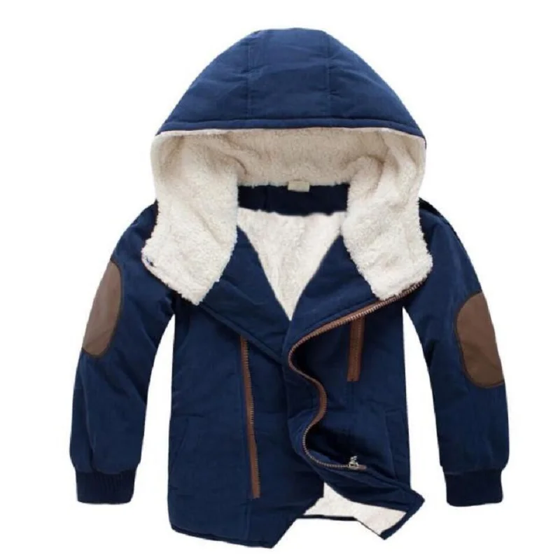 

ltbp Boys' slanted zipper cotton-padded jacket thickened and fleece hooded medium-length cotton-padded jacket for children