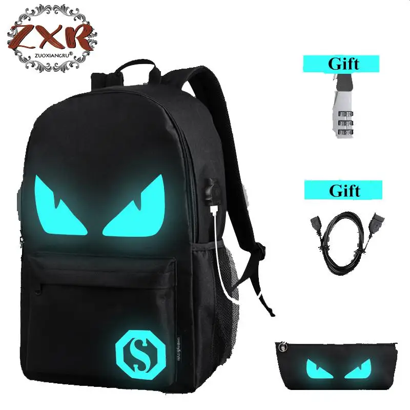 

School anti-theft backpack male student luminous animation school bag teenager USB charging laptop backpack casual shoulder bag