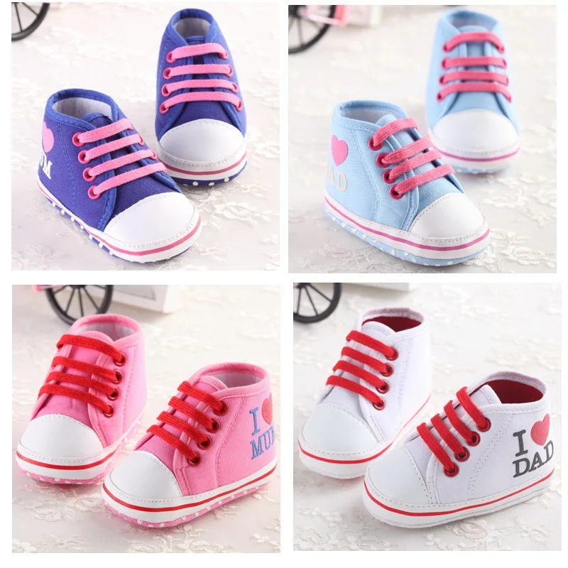 Toddler Newborn First Shoes Baby Boys Girls Crib Prewalker Infant I LOVE MOM DAD
