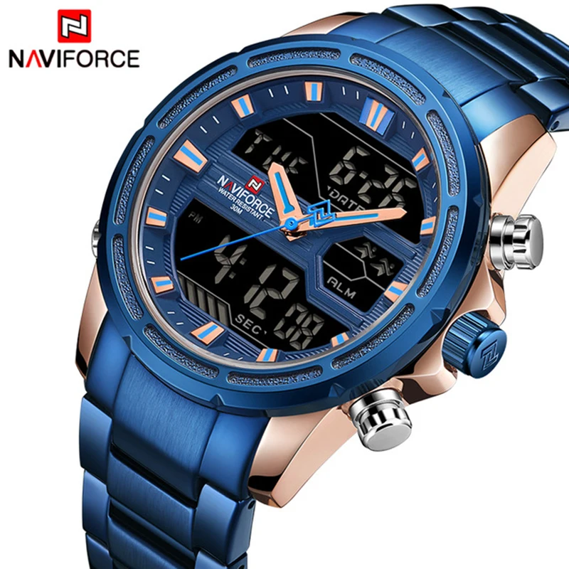 Часы наручные NAVIFORCE Мужские кварцевые Светодиодные роскошные Брендовые