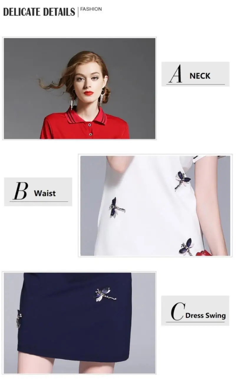 New Arrival 2018 Brand Clothing Summer Short Sleeved T-shirt Dress Women Embroidery Beading Casual White POLO Shirt Dress S-XXL